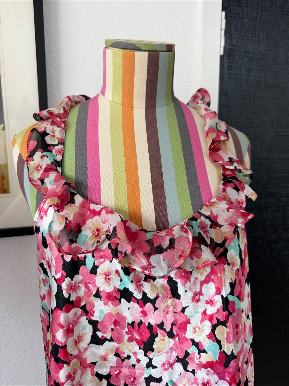 Ruffle Neck Floral Mini Slip Dress - Picture 3 of 6